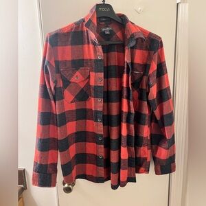 Eddie Bauer Orange and Black Checkered Men's Flannel (Thick)